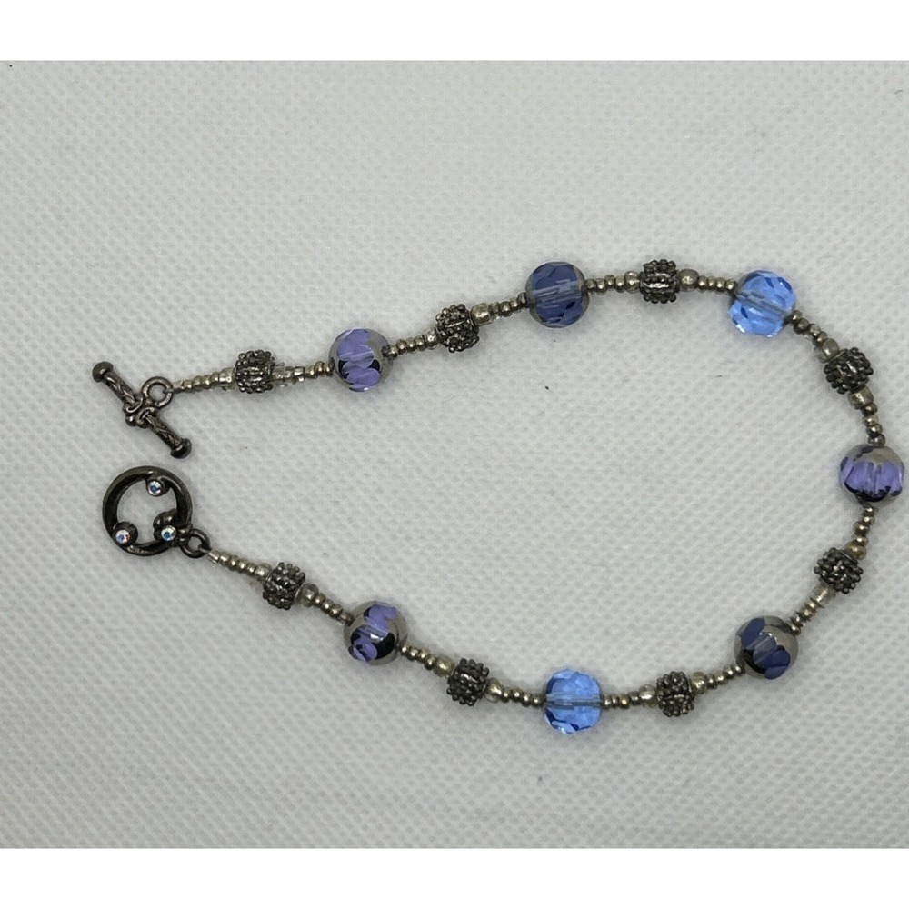 Blue Purple  Faceted Glass Beaded Bracelet Toggle Clasp Vtg StyIe 7.75 in‎